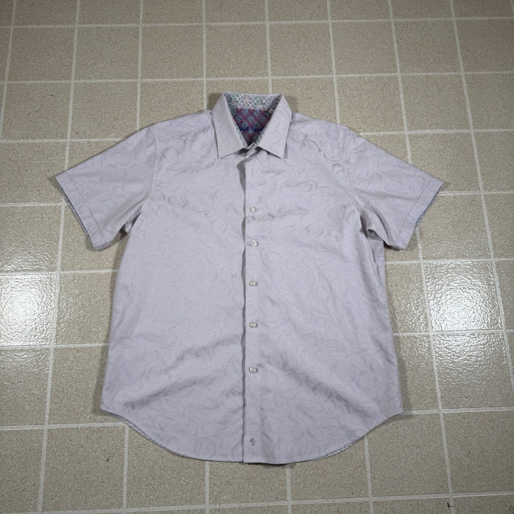 Robert Graham Shirt Mens Large Pink Floral Short Sleeve Button Front Classic